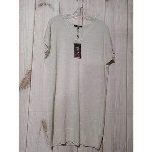 Yest Karine White Lurex Metallic‎ Beaded V-Neck Tunic Top Size 8 M 24313